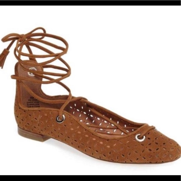 Halogen round toe lace up suede ballet flats brown laser cut size 6💜 - Picture 2 of 5